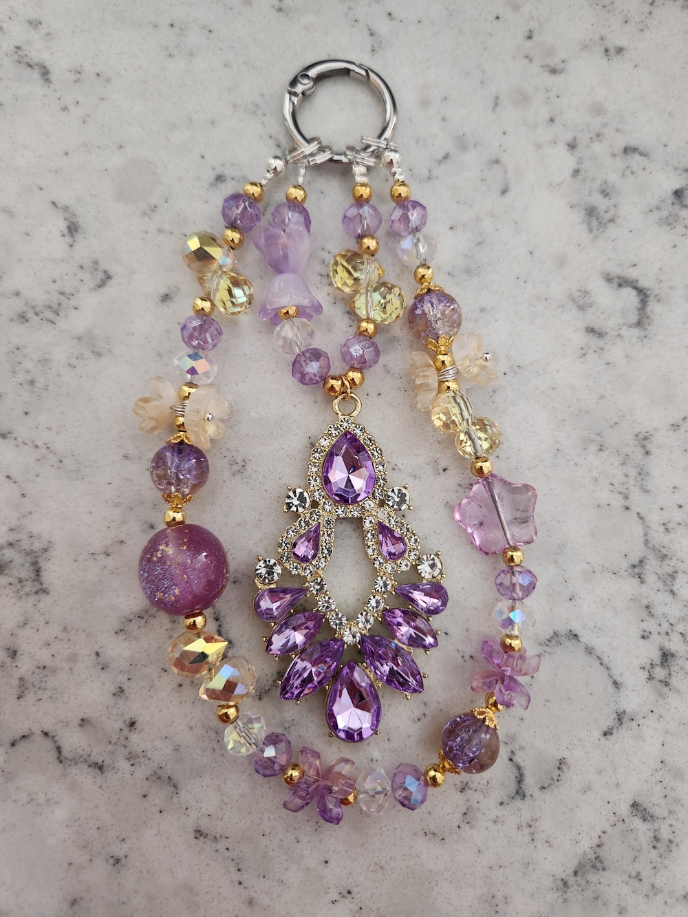 Purple Crystal Teardrop Pendant Keychain